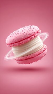 Delicious pink macaron with a whimsical design.
