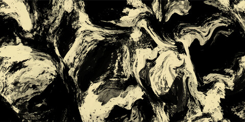 Abstract black and gold fluid liquid marble texture background. This dark grungy acrylic paint pour pattern creates a striking luxury graphic design backdrop. © Fannaan