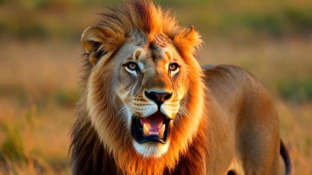 Lion with open mouth in grassland for Contemporary Lifestyle and Visual Storytelling