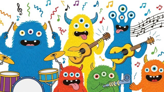 Fuzzy Monster Band Concert Illustration
