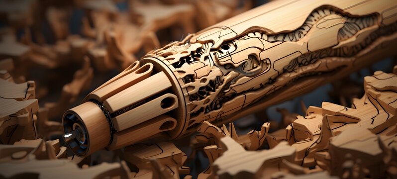 Broken Cyborg shaped matchstick carving,generative AI