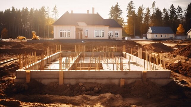 住宅の基礎工事、土地に設置された型枠