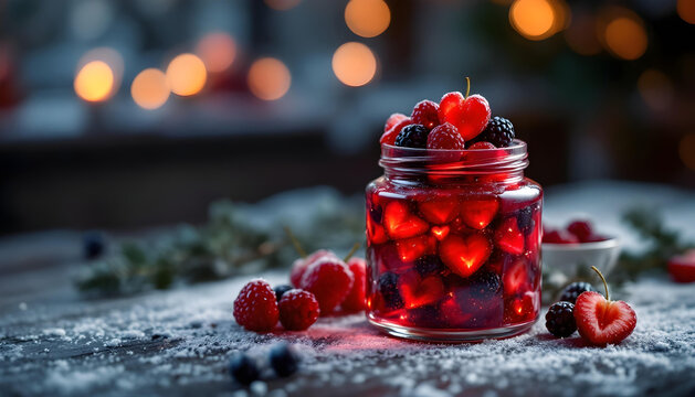 Valentine berry compote served in jars