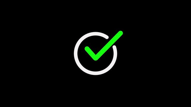 check mark icon animation on a black background,with 4k video animation.