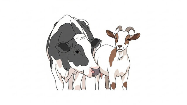 Eid Al Adha Mubarak Greeting Card with Cute Cow and Goat Illustration