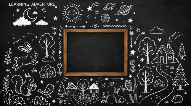 Learning Adventure Chalkboard with Empty Wooden Frame