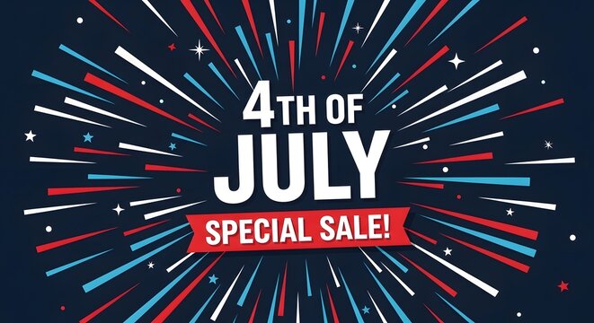 Festive 4th of july special sale advertisement with vibrant fireworks display