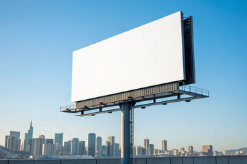 Fototapeta premium Outdoor billboard before blue sky. Side view Ai genetative
