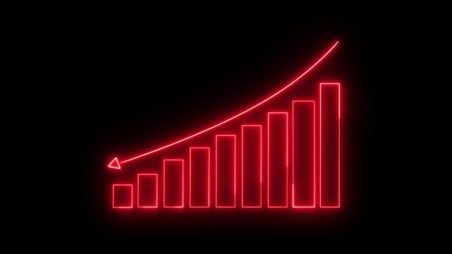 Glowing red financial decline chart animation with downward arrow representing economic crisis, market loss and negative business performance on dark background
