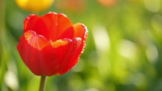 Tulip close up on one side with blurred background and copy space minimal composition