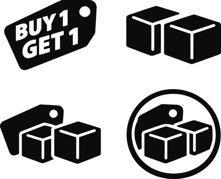 Black and white of people shopping with 'buy 1 get 1' offer sign sale