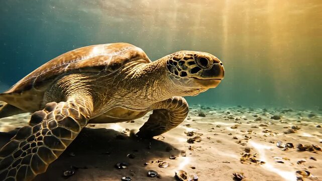 Sea turtle swimming gracefully through the clear ocean water