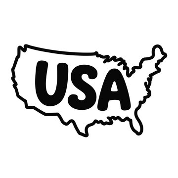 USA map outline stands bold in black ink on a clean white background for design work.