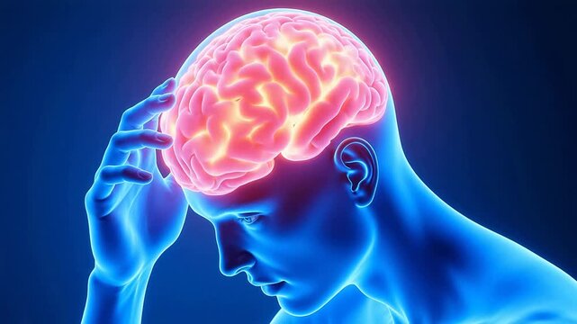 Human brain illustration with hand on head for Digital Transformation and Cyber Infrastructure