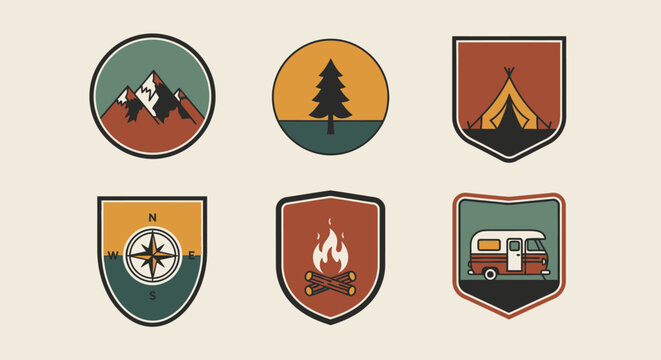 Vintage Outdoor Adventure Badges and Emblems Collection