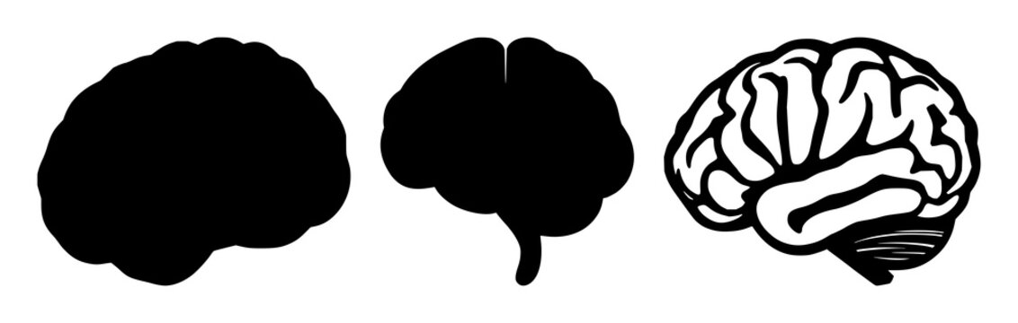 Brain synapse set with solid black icon, white background featuring neurological, neural, medical illustrations with vector and iconography