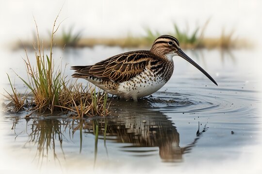 Snipe feeding in a flooded field