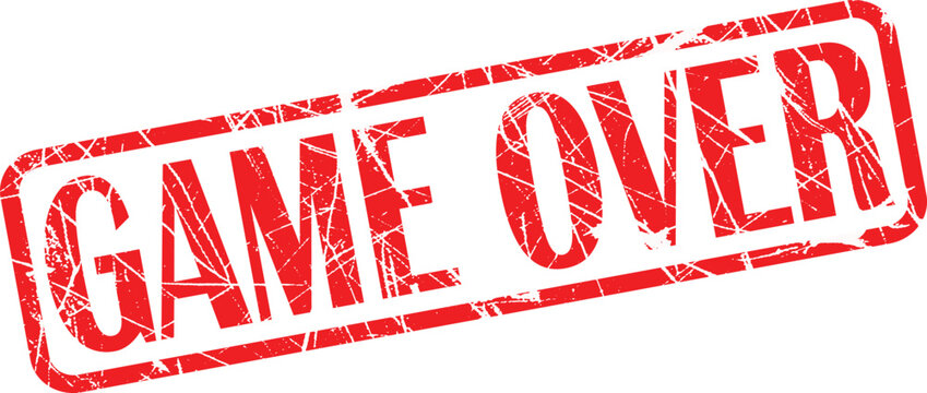 A red game over stamp on a white background