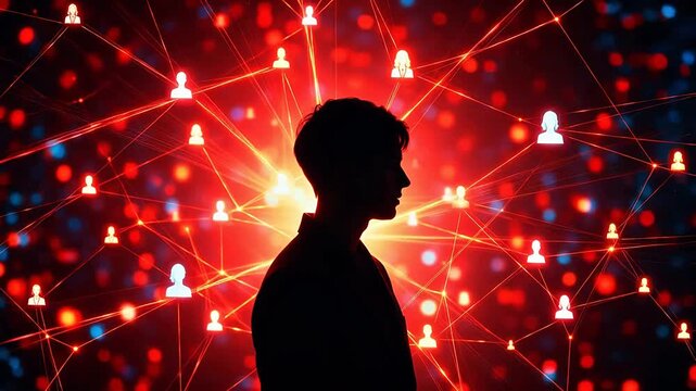 Silhouette of person with network connections for Digital Transformation and Cyber Infrastructure