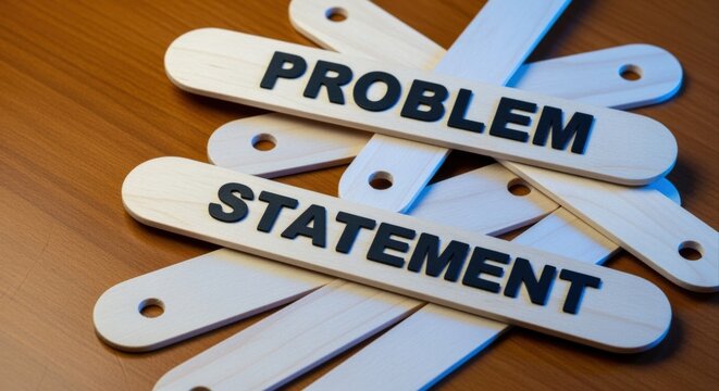 Conceptual image of 'Problem Statement' written on wooden sticks for business problem solving and analysis
