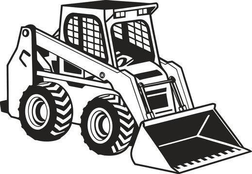 Compact Skid Steer Loader Front View with Bucket for Construction and Landscaping Illustration