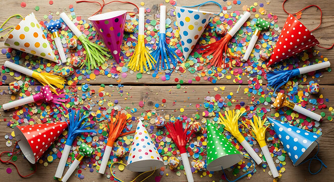 Colorful party accessories on a wooden table celebration confetti cinco de mayo mexico 5 may festival holiday template poster banner download 2026 2027