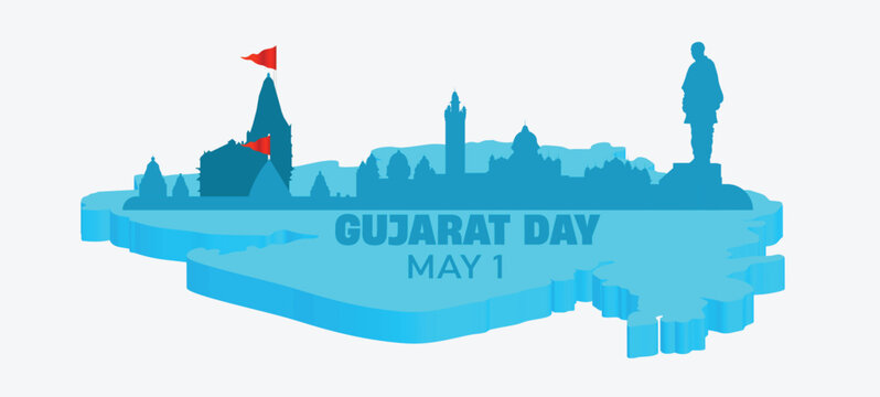 Gujarat Day celebration design with state map and cultural landmark elements vector poster