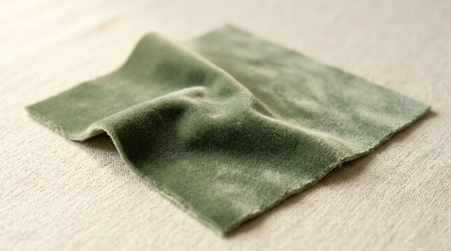 Sage Green Velvet Fabric Swatch on Neutral Linen Background