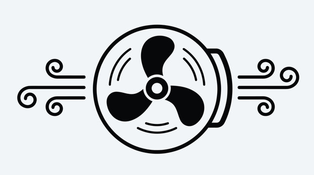 Electric Fan Ventilation Illustration with Air Circulation System and Wind Flow Lines for Cooling Appliance Climate Control Temperature Regulation