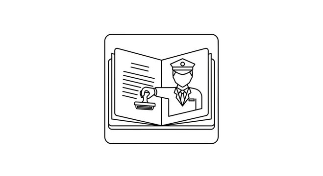 Passport Control Officer Stamping Open Passport with Visa Stamp Icon