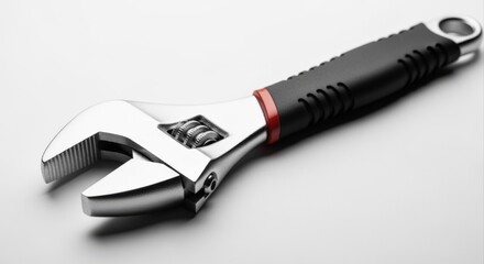 Naklejka premium Adjustable wrench with a black and red grip, isolated on a clean white background, symbolizing repair and DIY projects