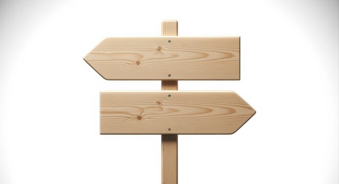 Rustic Wooden Directional Signpost with Two Blank Arrows Pointing Left and Right on White Background