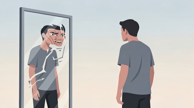 Gaslighting Concept Illustration . Distorted Reality and Identity in Mirror Vector