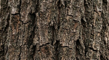 Naklejka premium Close-up of rough, textured tree bark with deep fissures and natural patterns