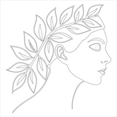 Elegant profile portrait adorned with a delicate laurel leaf crown © Bristy