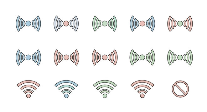 Colorful WiFi Signal Icons No Internet.