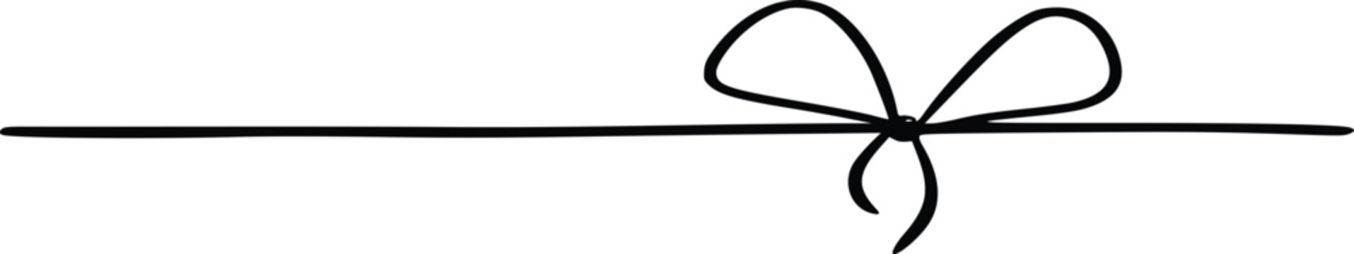 Hand drawn minimalist black line string with a bow knot, isolated on transparent background