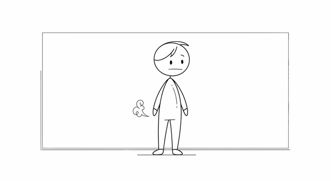 Embarrassed Stick Figure Farting with Smoke Puffs