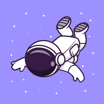 Cute Astronaut Floating In Space Cartoon