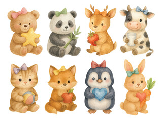 Obraz premium vector cute animal watercolor set