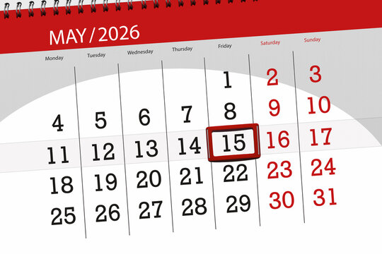 Calendar 2026, deadline, day, month, page, organizer, date, May, friday, number 15