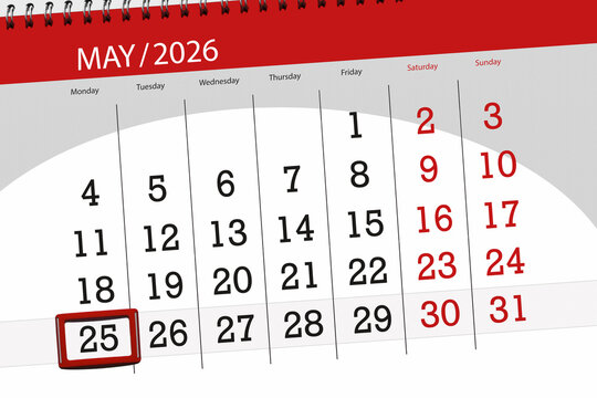 Calendar 2026, deadline, day, month, page, organizer, date, May, monday, number 25