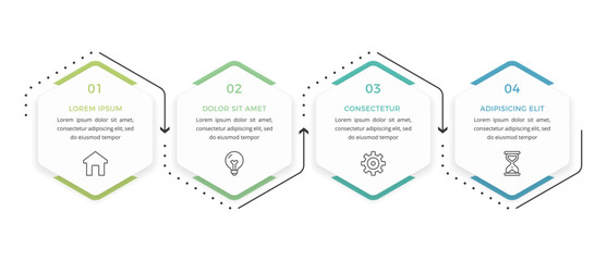 Obraz na płótnie Canvas Infographic template with four numbered hexagonal elements connected by arrows