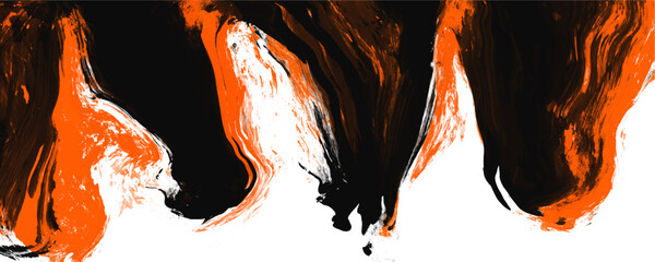 Abstract black and orange fluid liquid marble texture drip background. This striking dynamic acrylic paint pour creates high contrast for modern creative design. © Fannaan