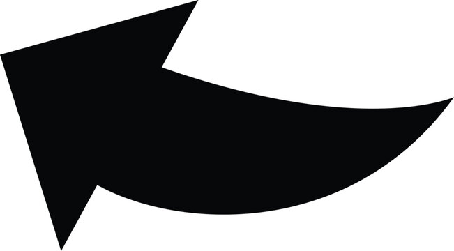 Large black arrow pointing to the right with a sharp tip and curved tail  simple iconic symbol