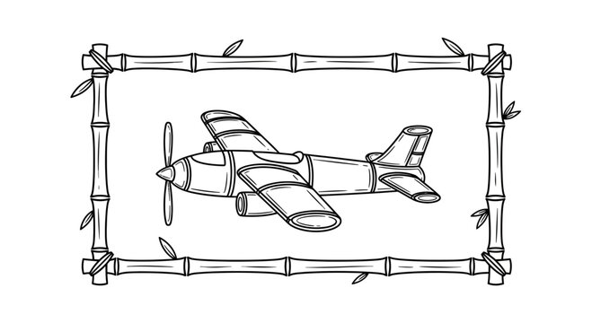Vintage Airplane Sketch in Bamboo Frame