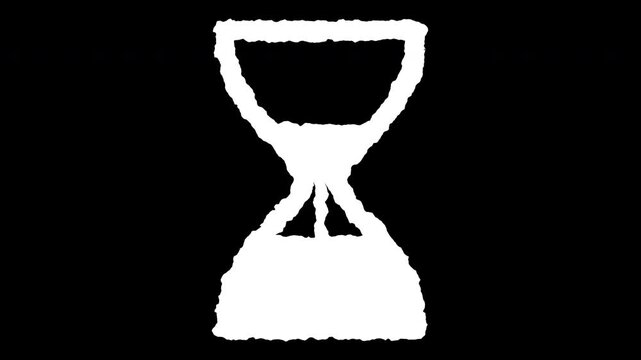 Hand drawn hourglass animation with a rough textured outline on a black background symbolizing time passing