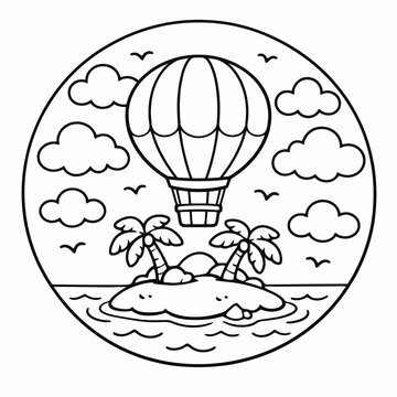 Globo aerost&aacute;tico sobre isla tropical