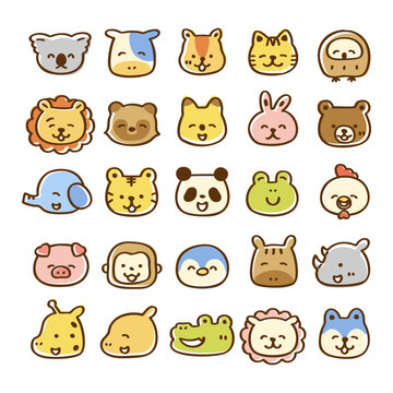 かわいい動物の顔アイコンセット　表情笑顔