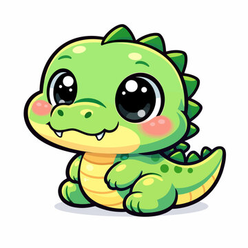 Cocodrilo kawaii con grandes ojos